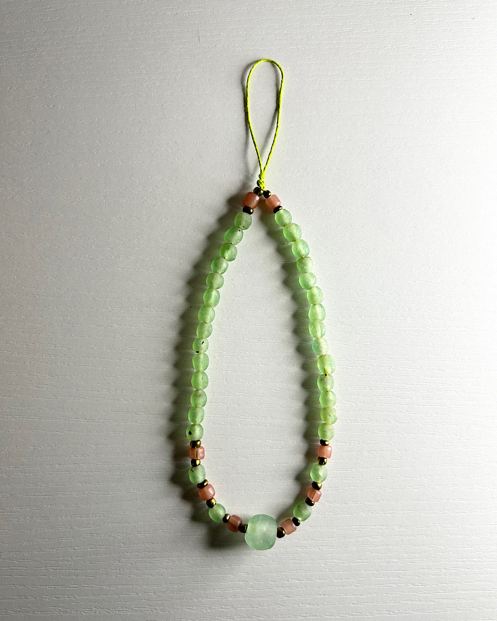 recycled glass bead calming phone charm wrist strap